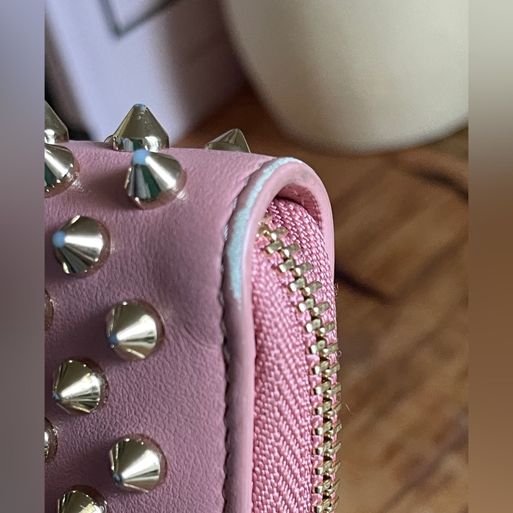 CHRISTIAN LOUBOUTIN zippy long wallet gold panettone spikes rose pink leather - Picture 9 of 14
